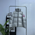 Canada Goose Silver Gray Logo-Badge Hooded Puffer Jacket