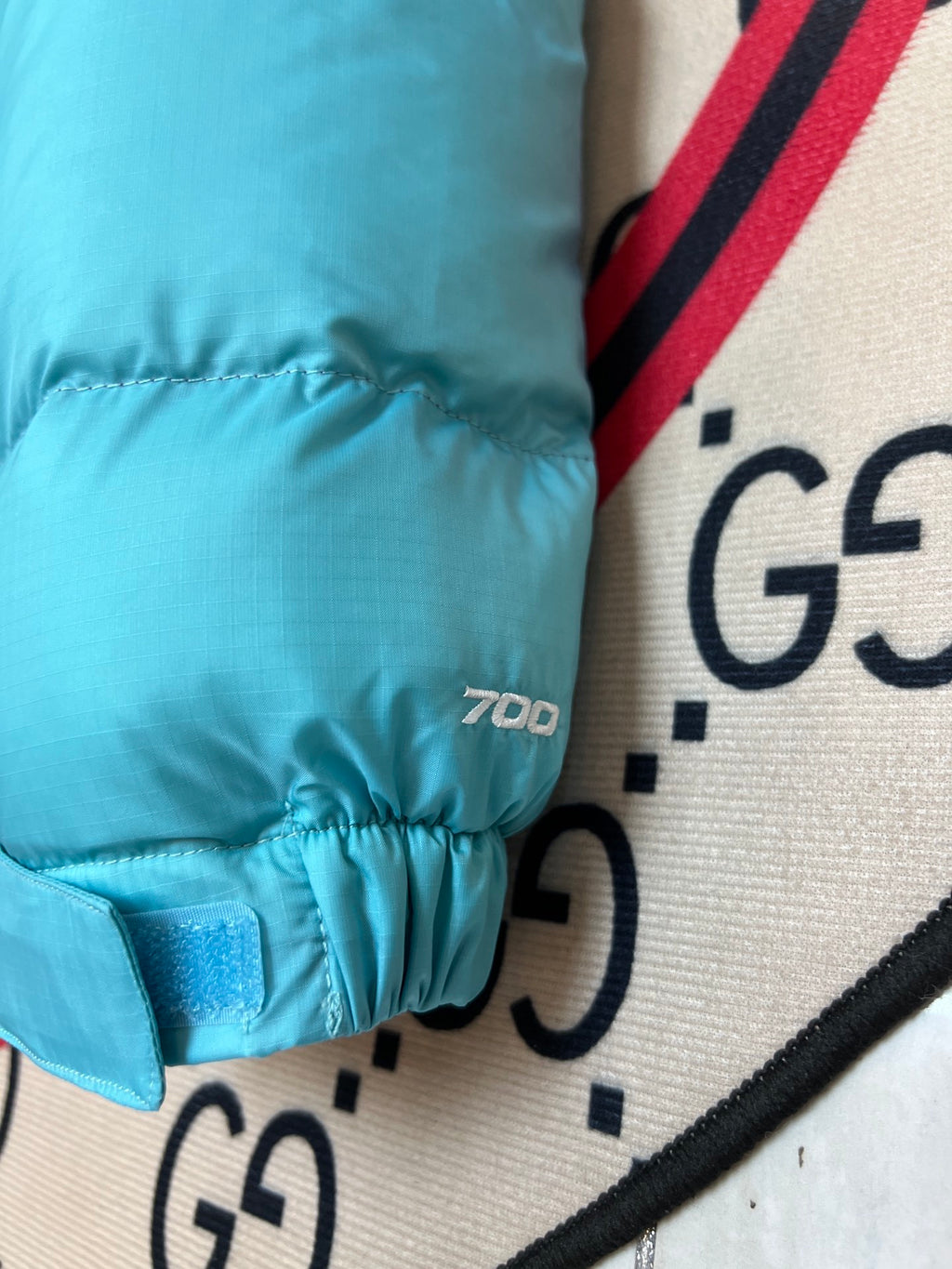 The North Face Turquoise and Purple Color-Block Puffer Jacket