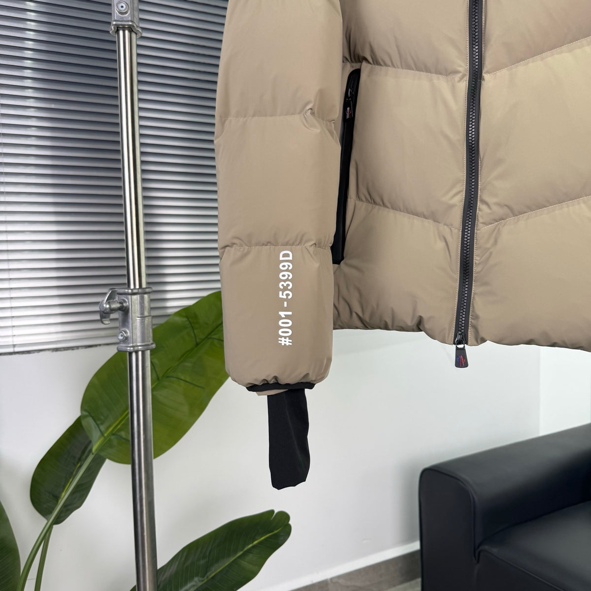 Moncler Khaki Beige Chevron-Quilt Hooded Puffer Jacket