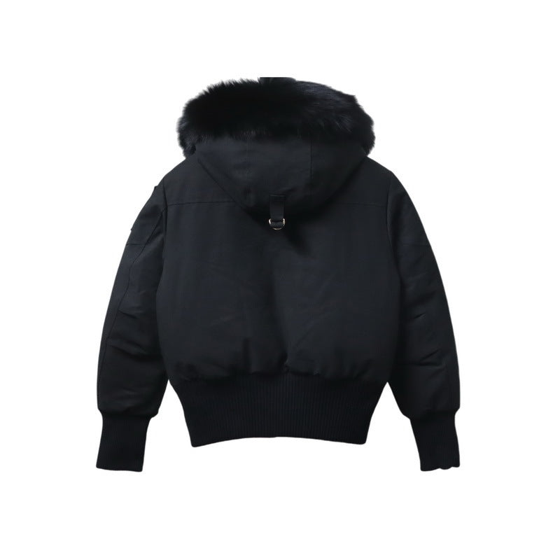 Moose Knuckles Black Gold-Zip Pom-Pom Hooded Bomber Jacket