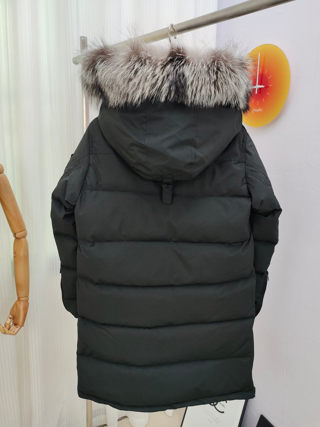 Moose Knuckles Charcoal Gray Fur-Trim Hooded Quilted Parka